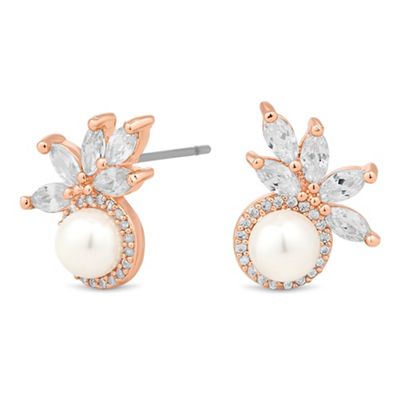 Rose gold pearl and leaf cluster earring